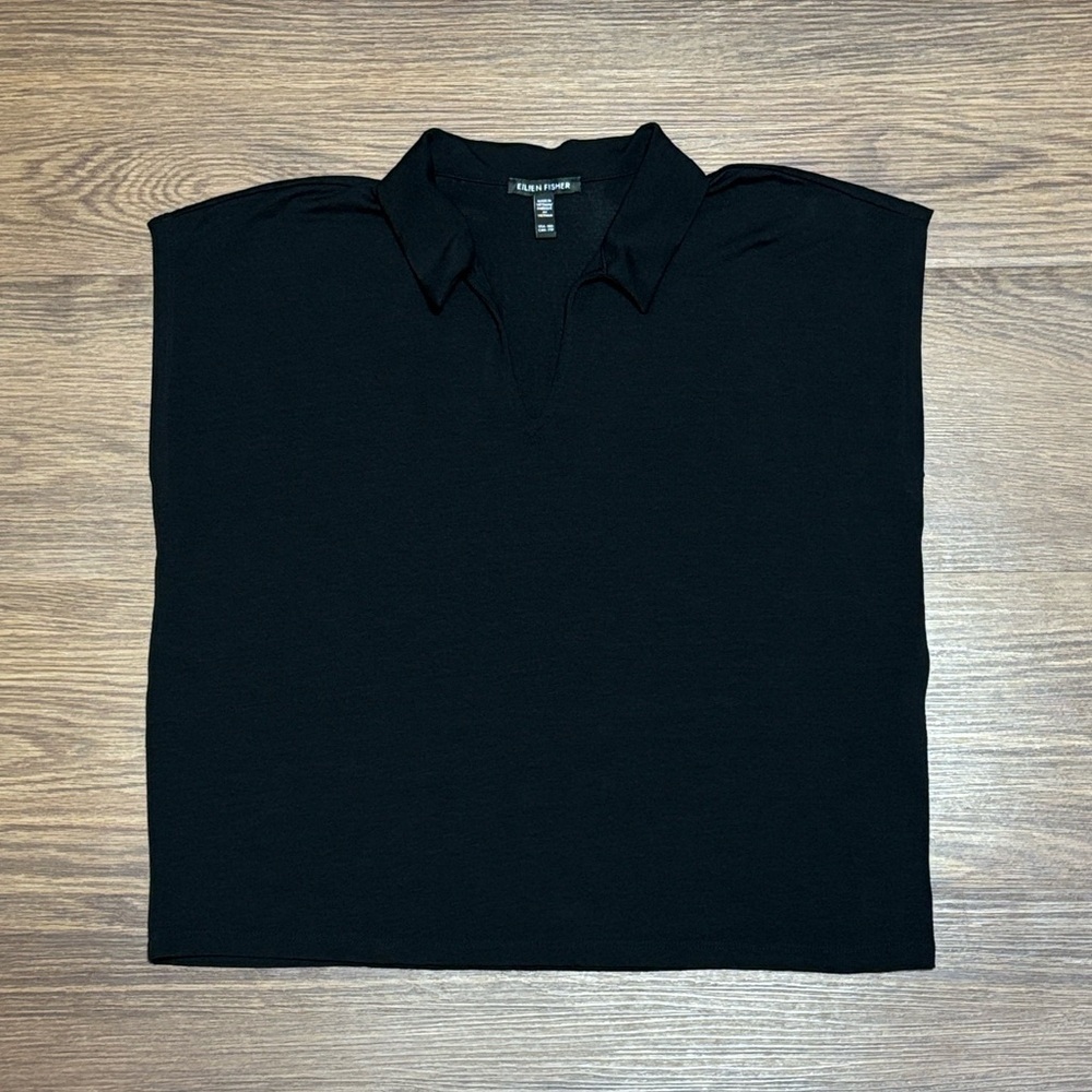 Eileen Fisher Black Sleeveless Collared Blouse Top XXS Minimalist